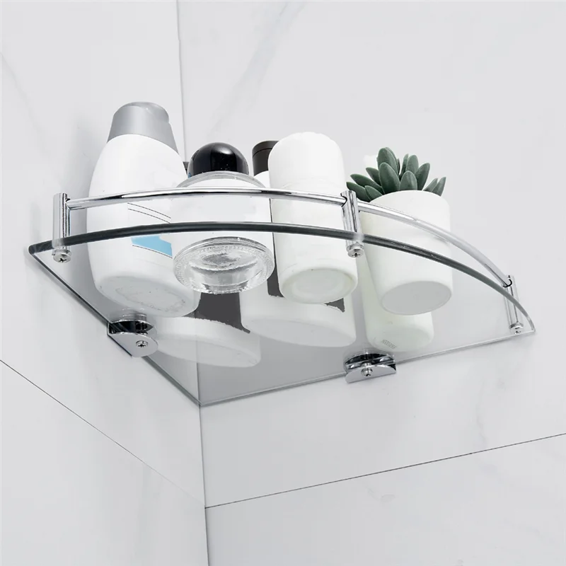 AB66-Bathroom Shelves, Bathroom Glass Corner Shelf Triangle Wall Mounted ,Tempered Glass Shelf For Storing Shower Gel/Soap