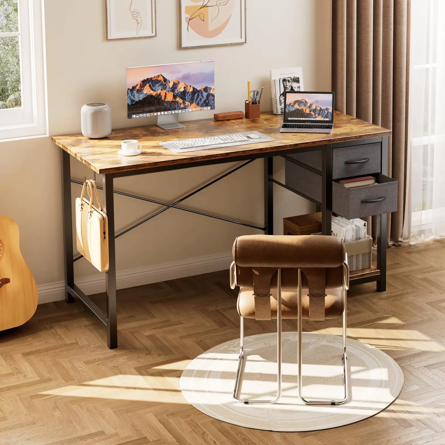 47IN Computer Desk with 2 Drawers