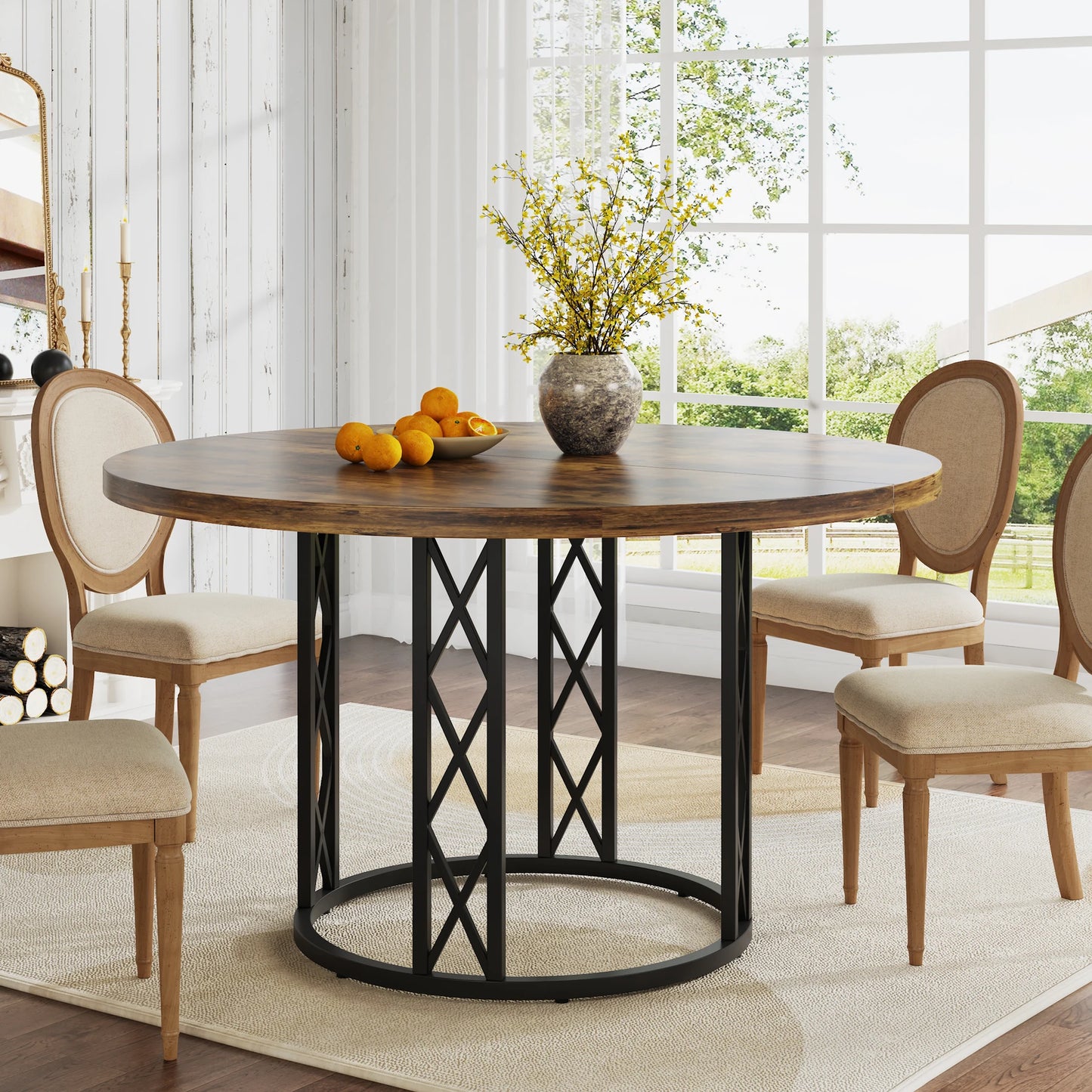 47" Farmhouse Round Dining Table For 4 People