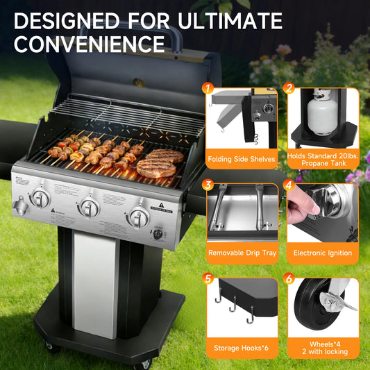 3-Burner Propane Gas Grill