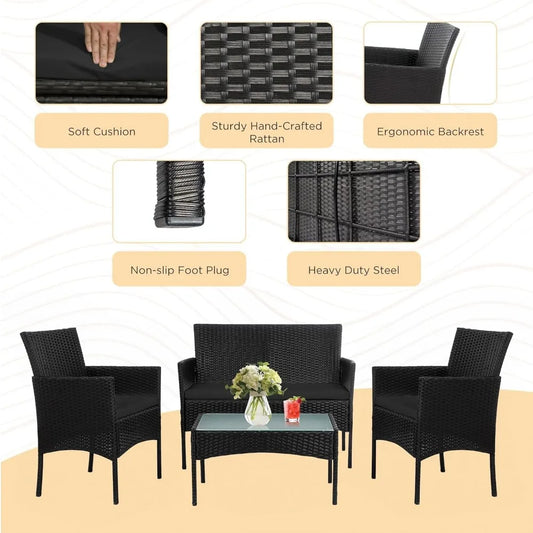 4 Piece Outdoor Wicker Patio Furniture Set