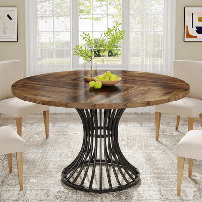 TFarmhouse Round Dining Table for 4-6 People, 47-Inch