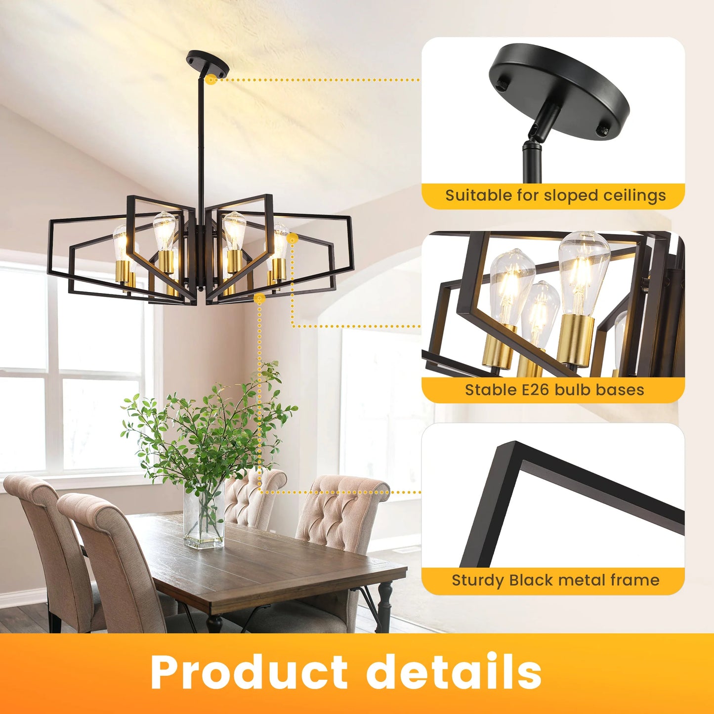 Modern 8-Light Geometric Chandelier