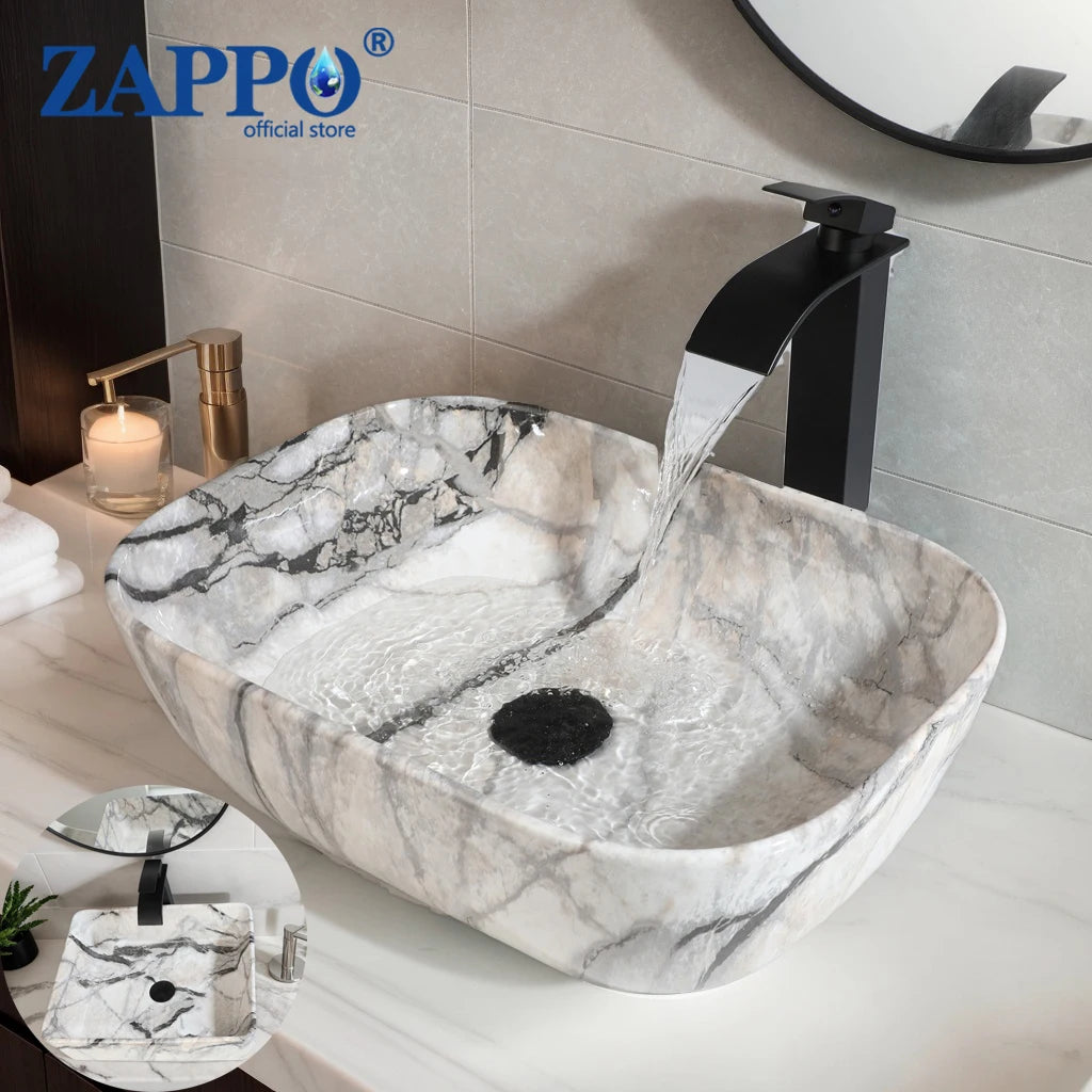 Artistic Marble Pattern Ceramic Vessel Sink Set