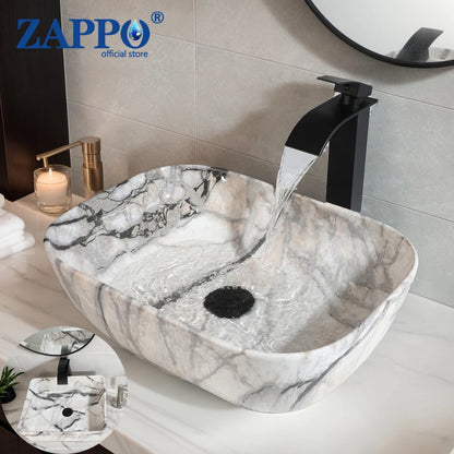 Artistic Marble Pattern Ceramic Vessel Sink Set