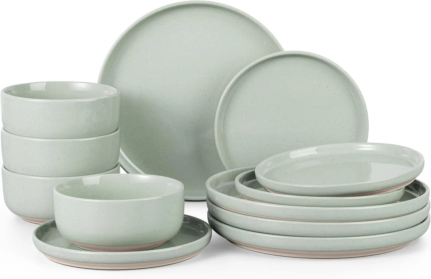 Stoneware Dinnerware Set Speckled Asparagus Green