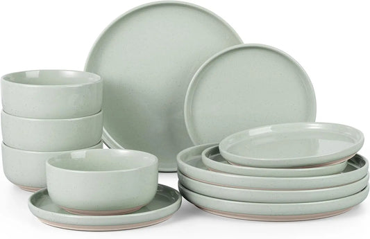 Stoneware Dinnerware Set Speckled Asparagus Green