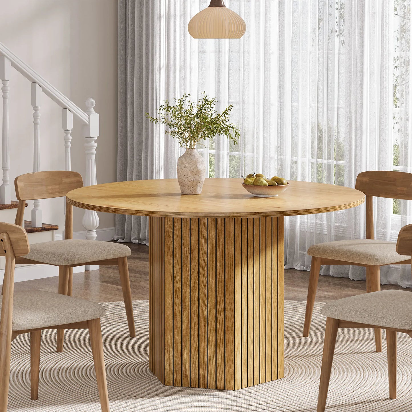 TFarmhouse Round Dining Table for 4-6 People, 47-Inch