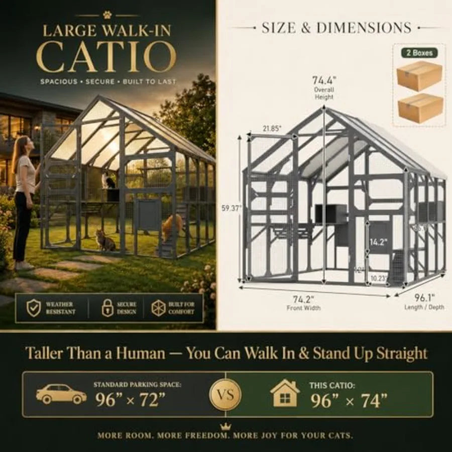 Large Walk-in Catio Outdoor Cat Enclosure 96"×74"×74"