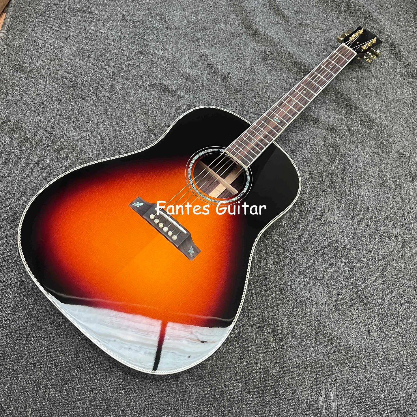 Custom Sunburst 41 Inch J-45s Herringbone Binding Acoustic Guitar Solid Spruce Top SOLID Back Side