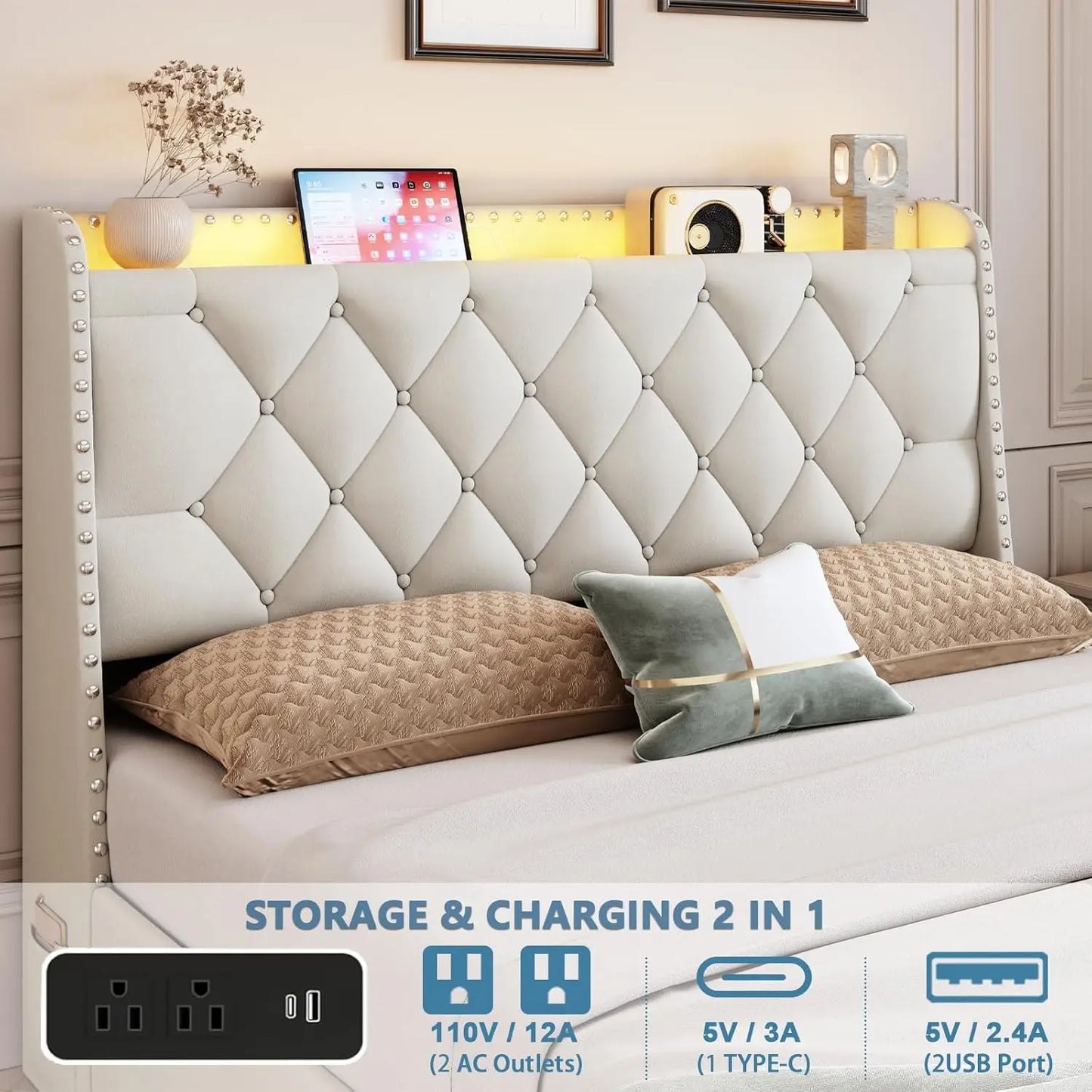 Queen Size Bed Frame 4 Drawers Headboard