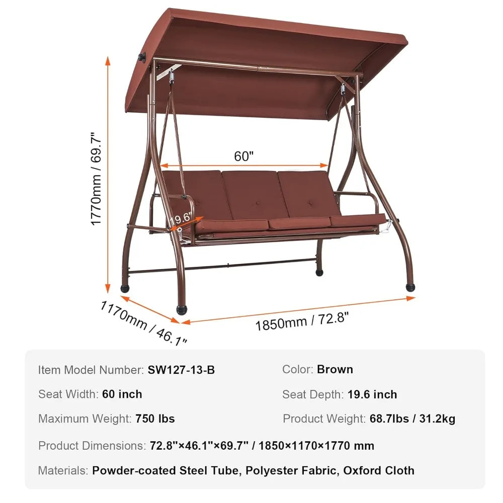 3-Seat Patio Swing Chair