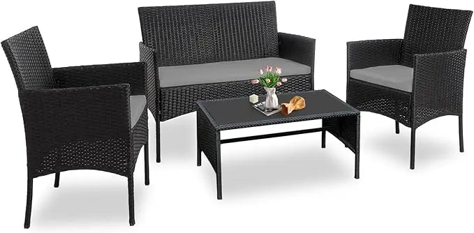 4 Piece Outdoor Wicker Patio Furniture Set