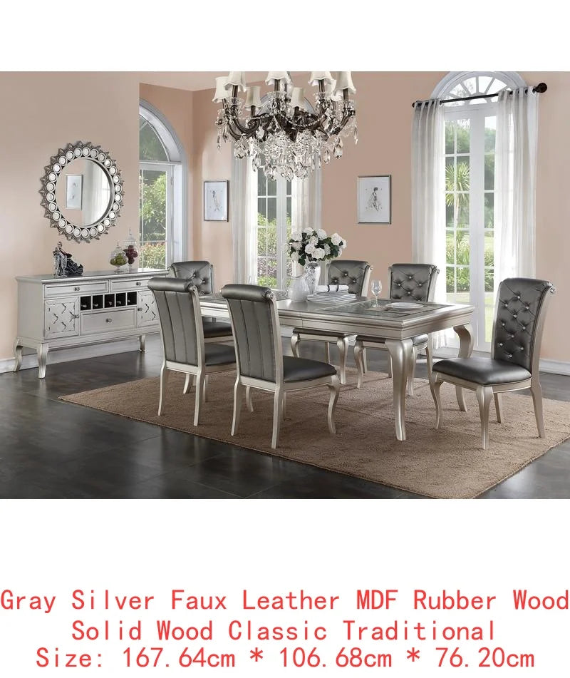 7pc Glass Dining Table Set Tufted Side Chairs