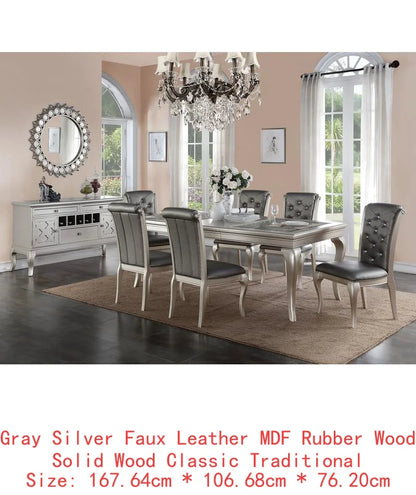 7pc Glass Dining Table Set Tufted Side Chairs